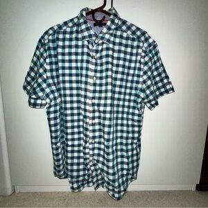 Tommy Hilfiger Green and White Checkered Button Down Short Sleeves Shirt XL